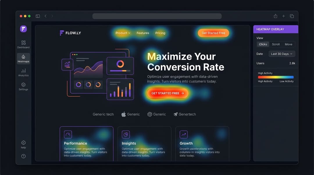 Heatmap overlay op een landing page die klikpatronen toont