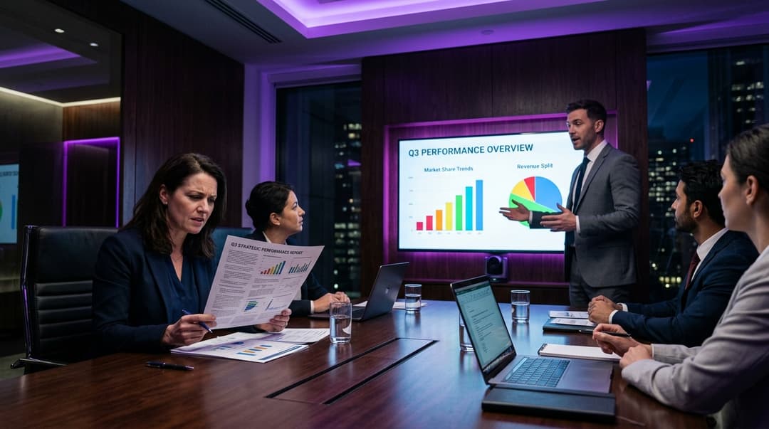 Client reviewing vague report during meeting with agency