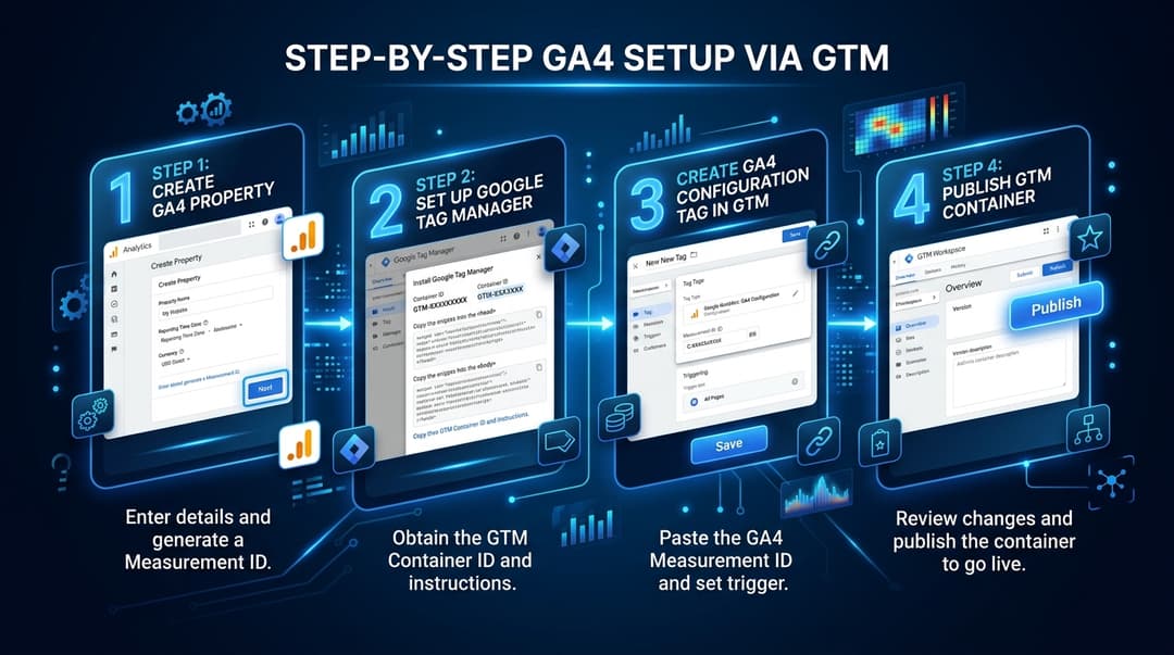 Step-by-step GA4 setup via Google Tag Manager in 4 steps