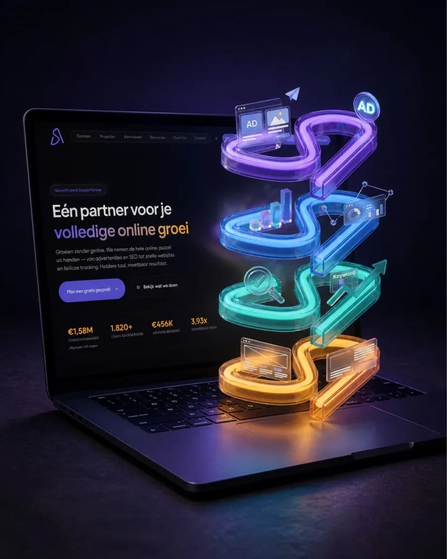 Het layered logo breekt uit het scherm