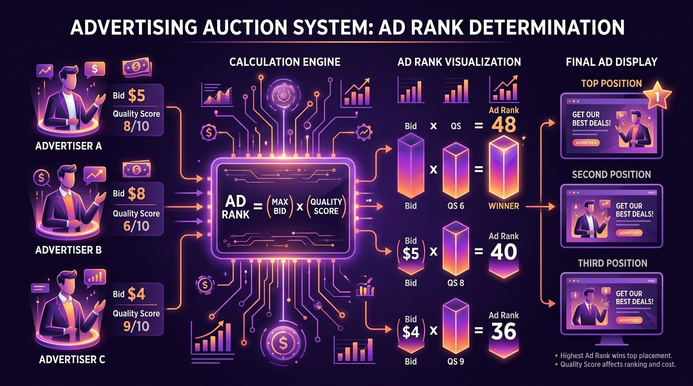 Google Ads auction system and Ad Rank calculation