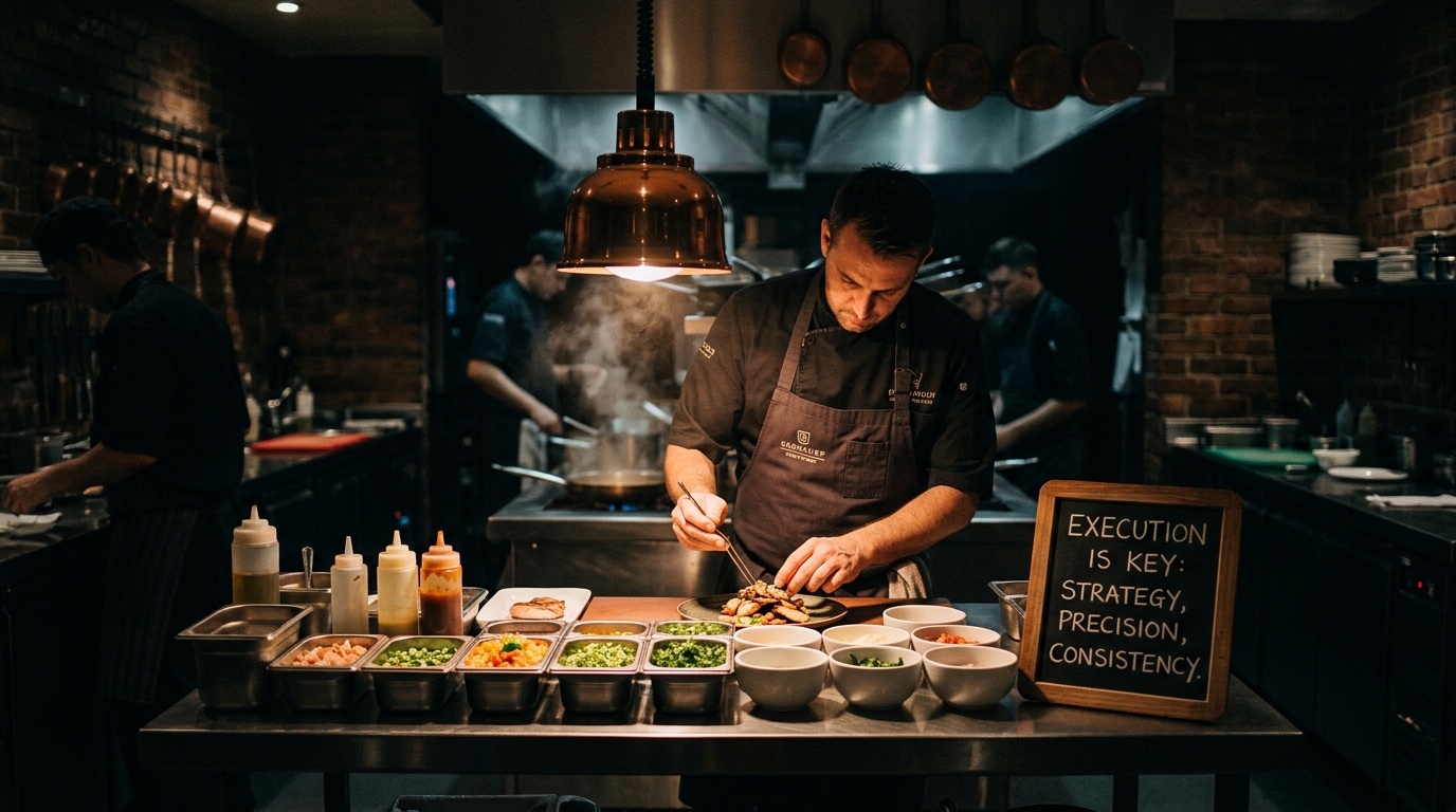 Chef with perfect mise en place and focus on execution