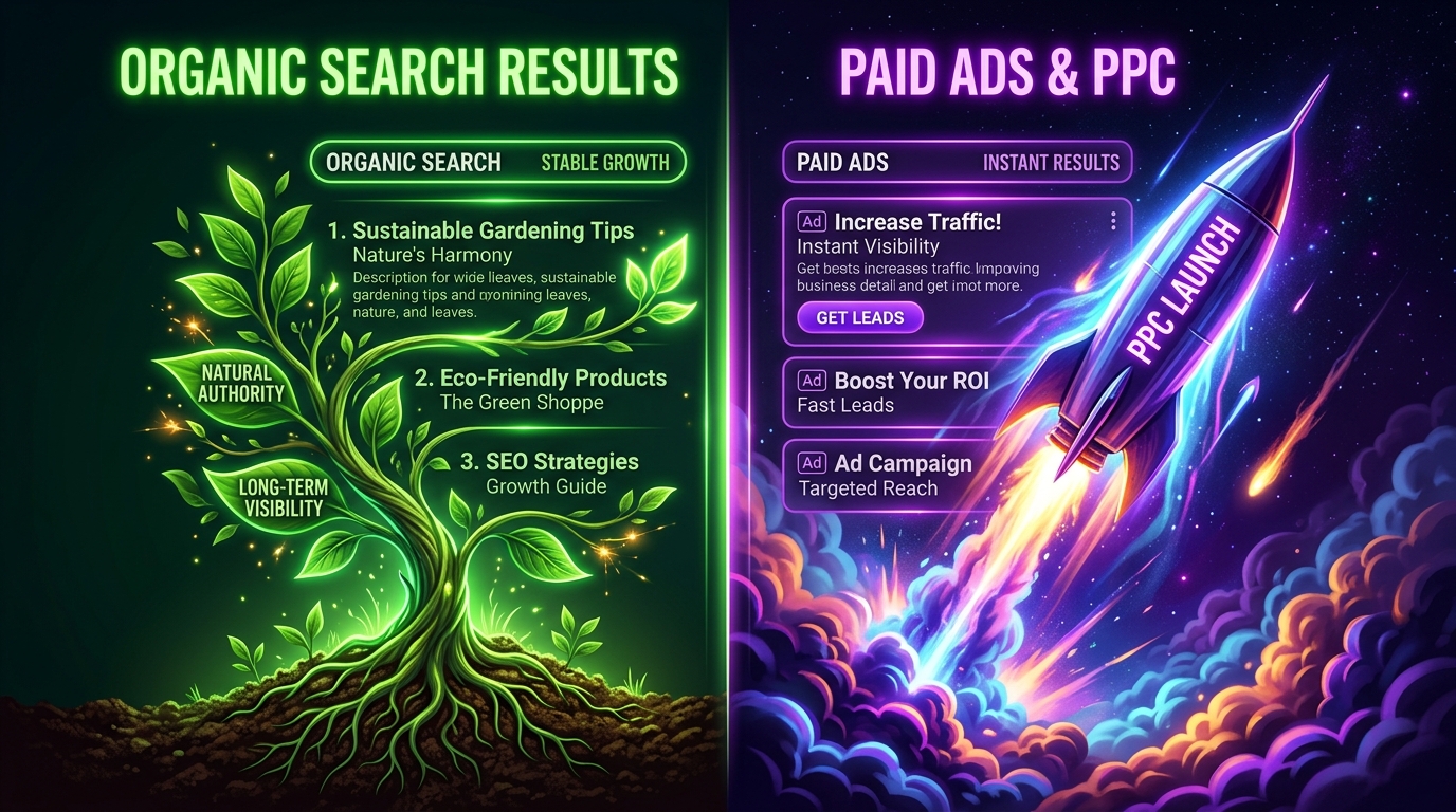 Organic search results vs paid ads comparison