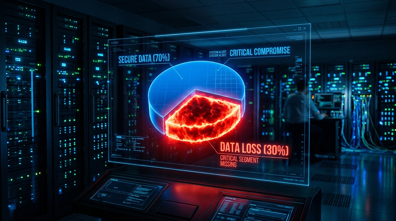 Taartdiagram dat 30% dataverlies toont in server room