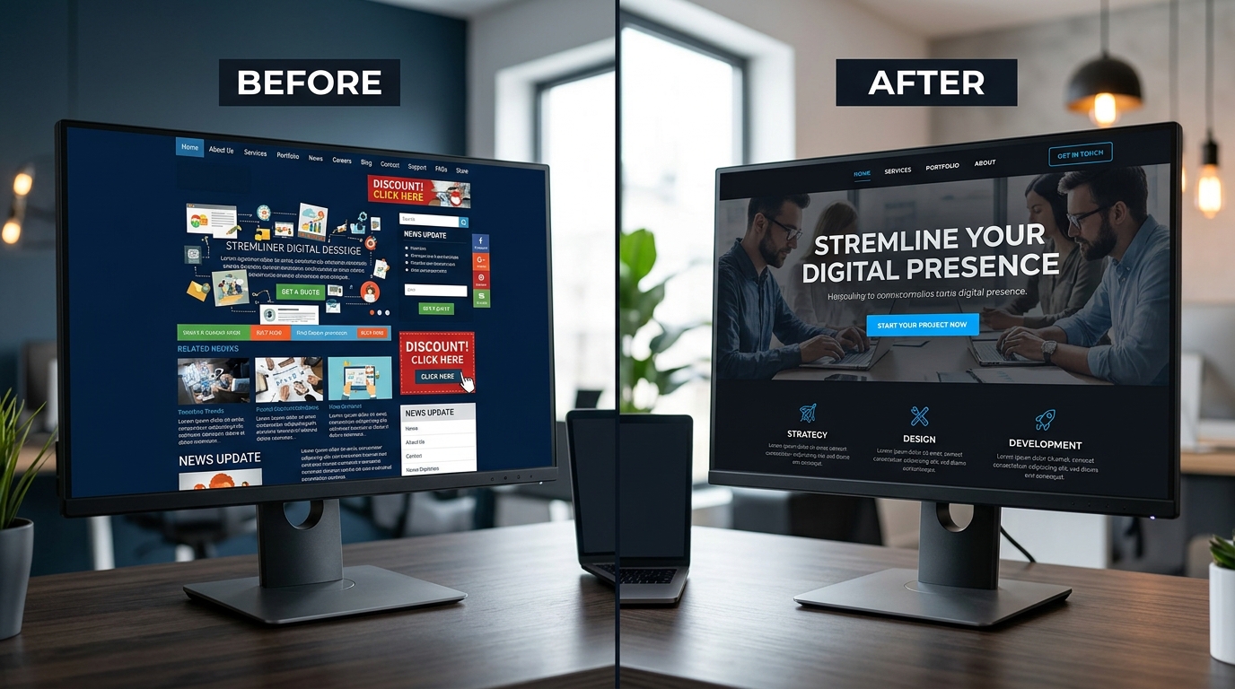 Before and after website redesign comparison