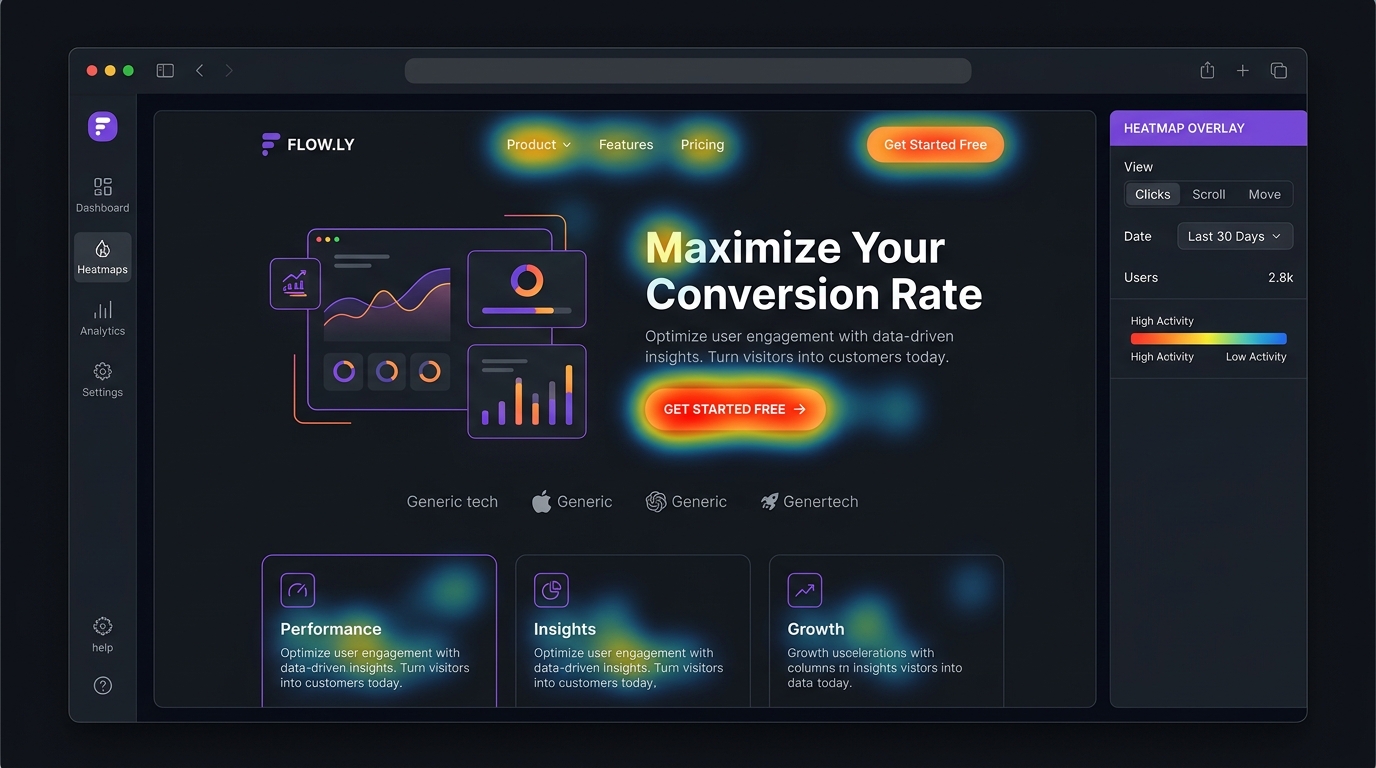 Heatmap overlay on a landing page showing click patterns
