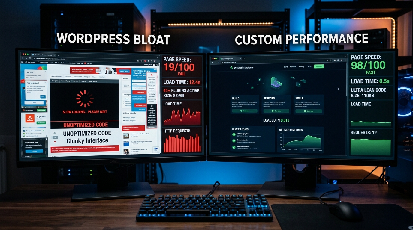 WordPress bloat with slow loading versus custom website with fast performance